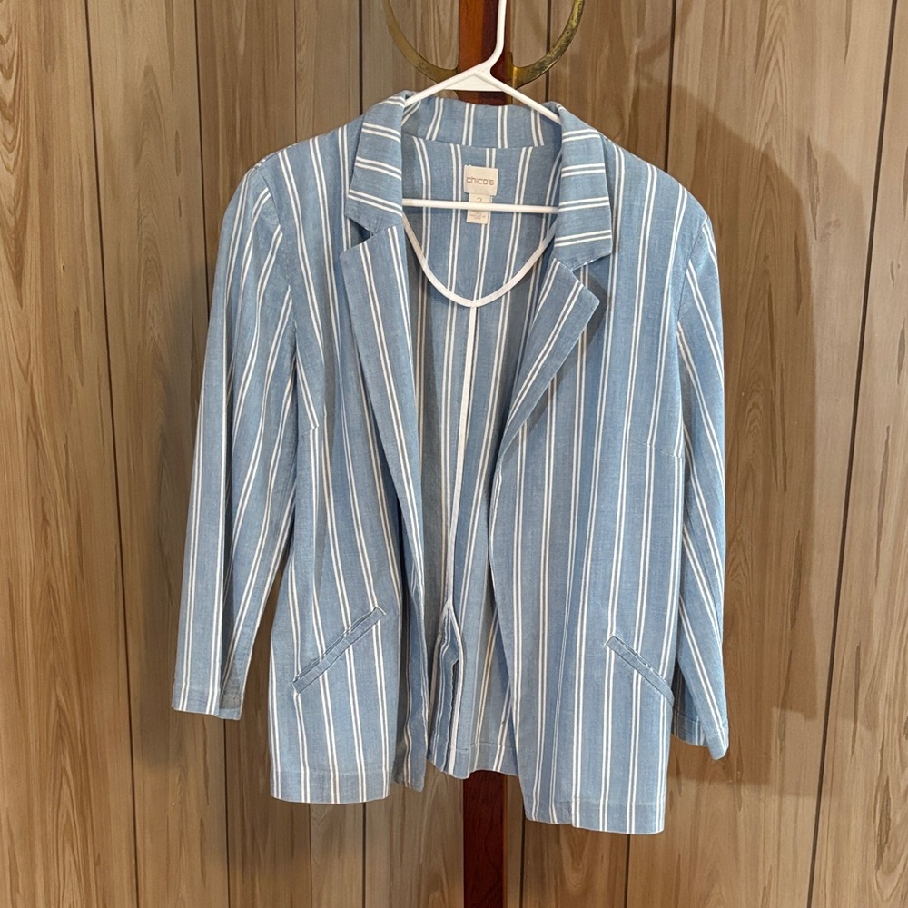 Chico's Blue and White Striped Blazer